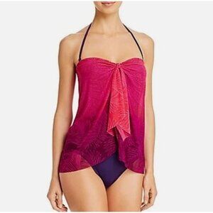 Lauren Ralph Lauren Pink Ombre Palm Flyaway Strapless 1-Piece Swimsuit Size 6 NW